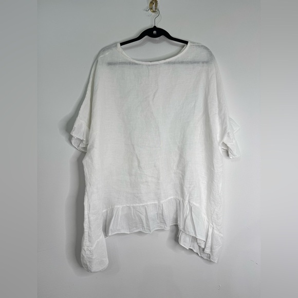 Women’s Angela Mara Oversized Made In Italy Ruffled Hem & Sleeve 100% Linen Top - Picture 2 of 5